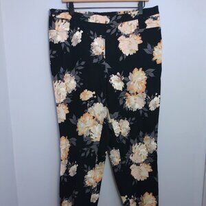Isaac Mizrahi Floral Printed Ankle Pants 24/7 Stretch Size 16 Black